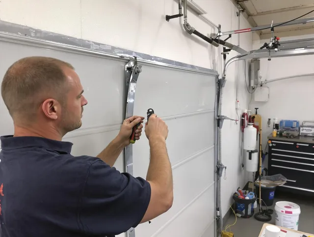 Before and after garage door dent repair by Ravenna Garage Door Repair in Ravenna