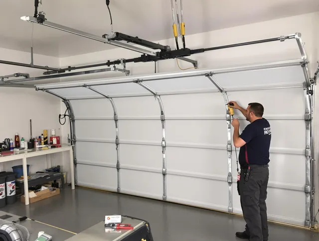 Ravenna Garage Door Repair certified technician performing overhead door system repair in Ravenna